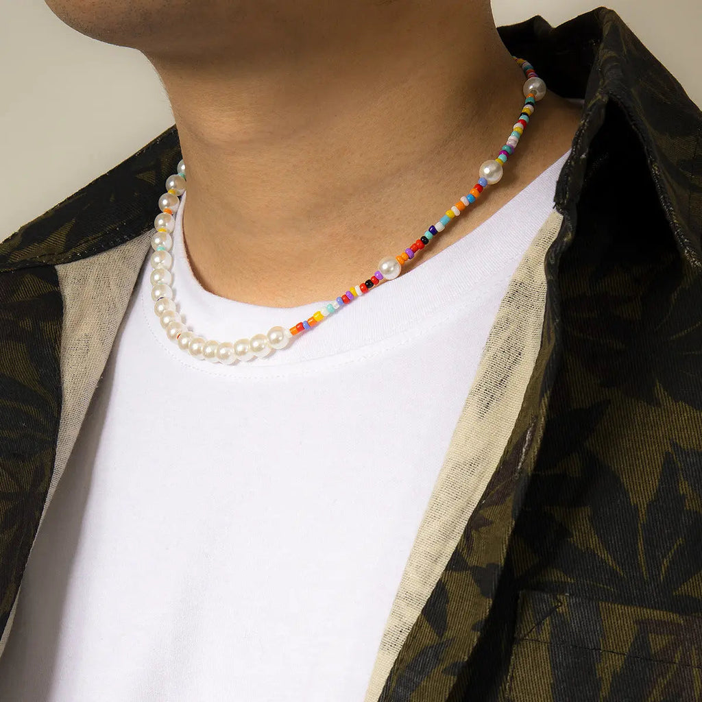 BEADED PEARL NECKLACE WITH GOLD CHAIN AND FRESHWATER PEARLS