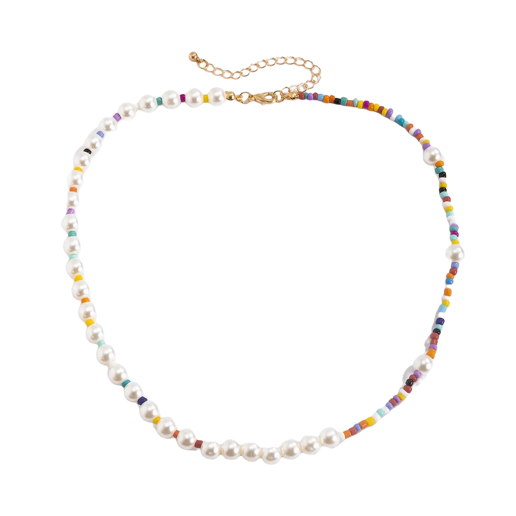 BEADED PEARL NECKLACE WITH GOLD CHAIN AND FRESHWATER PEARLS