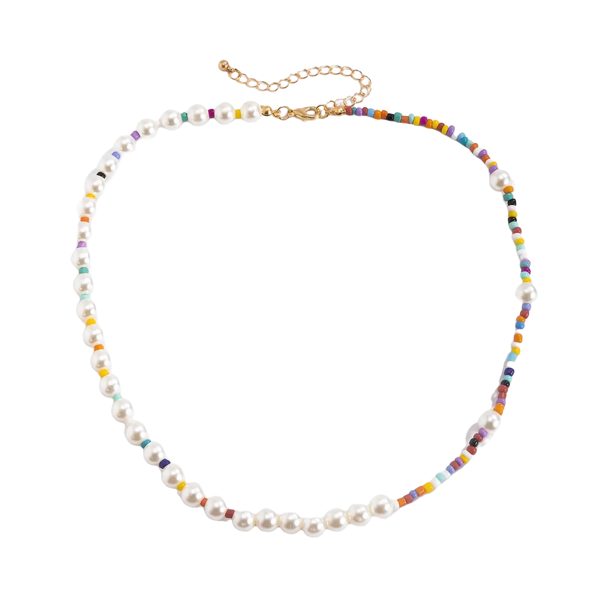 BEADED PEARL NECKLACE WITH GOLD CHAIN AND FRESHWATER PEARLS