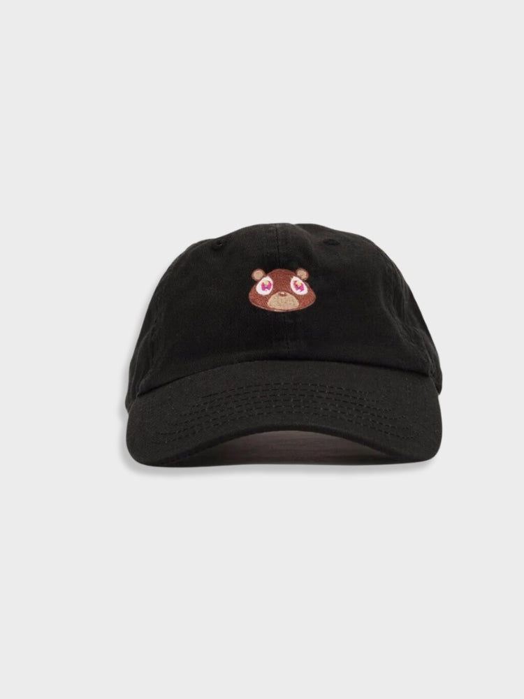 BEAR DESIGN WHITE BASEBALL CAP WITH KANYE BEER CAP THEME