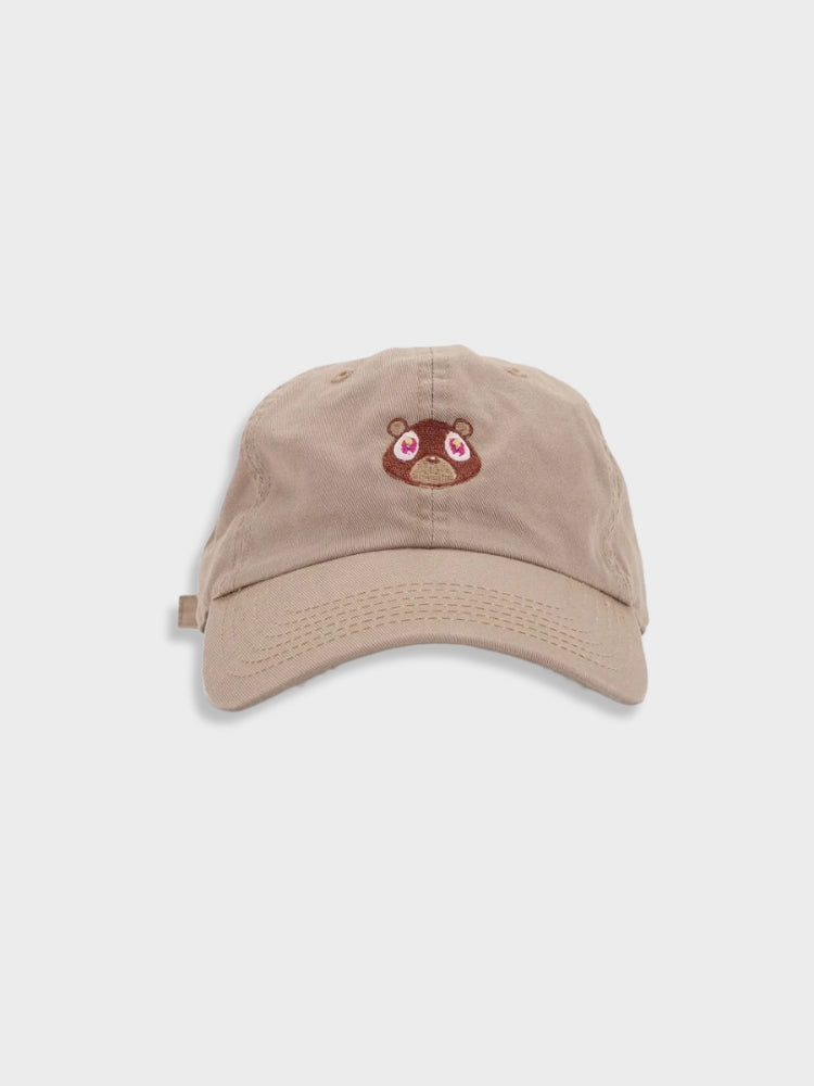 BEAR DESIGN WHITE BASEBALL CAP WITH KANYE BEER CAP THEME