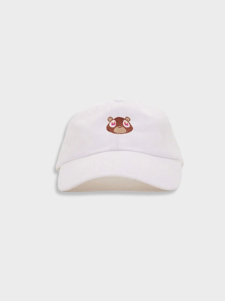 BEAR DESIGN WHITE BASEBALL CAP WITH KANYE BEER CAP THEME
