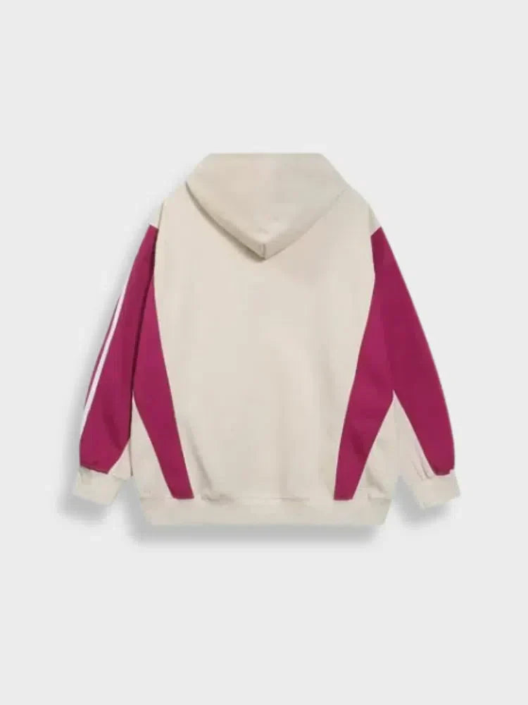 BEIGE AND MAGENTA UNISEX ZIP-UP HOODIE WITH EMBROIDERED LETTERS