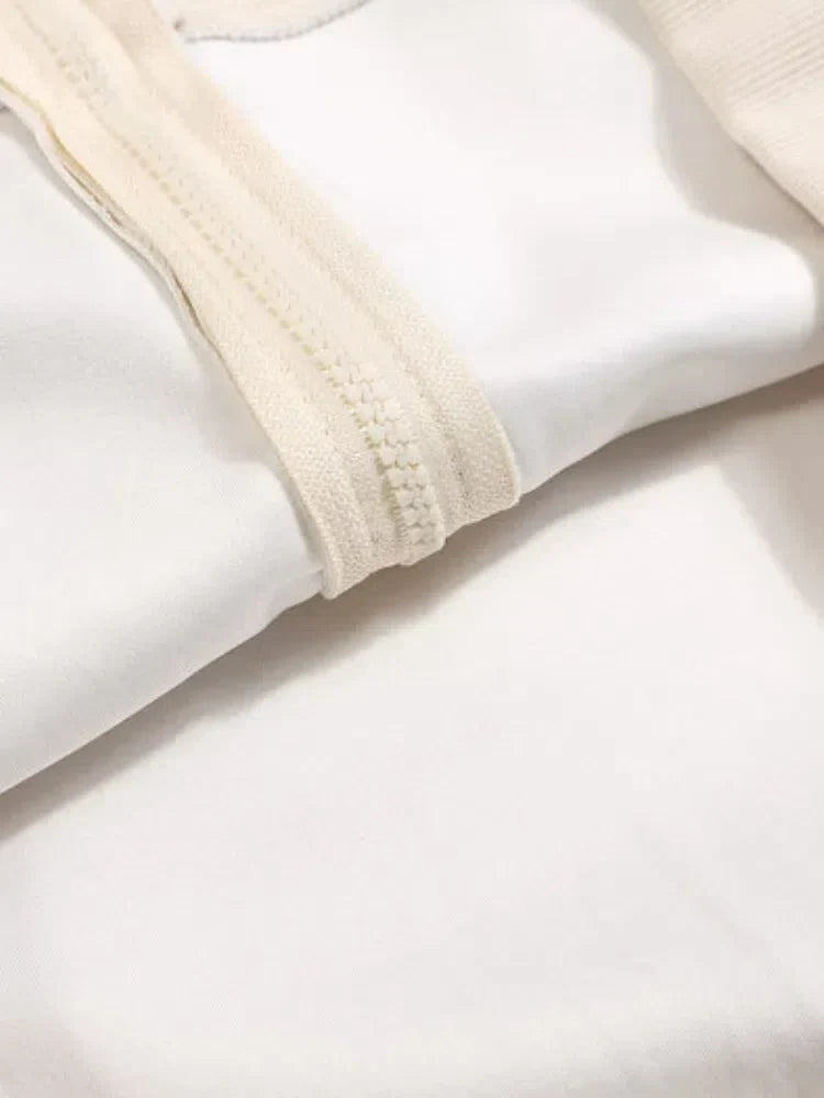 BEIGE AND MAGENTA UNISEX ZIP-UP HOODIE WITH EMBROIDERED LETTERS