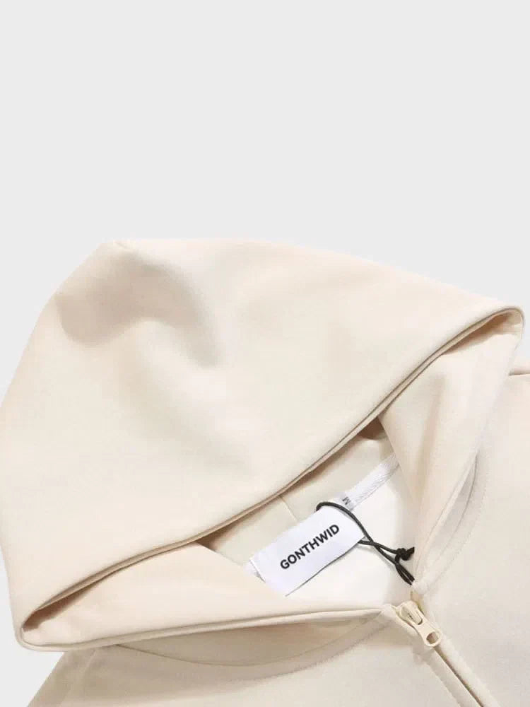 BEIGE AND MAGENTA UNISEX ZIP-UP HOODIE WITH EMBROIDERED LETTERS