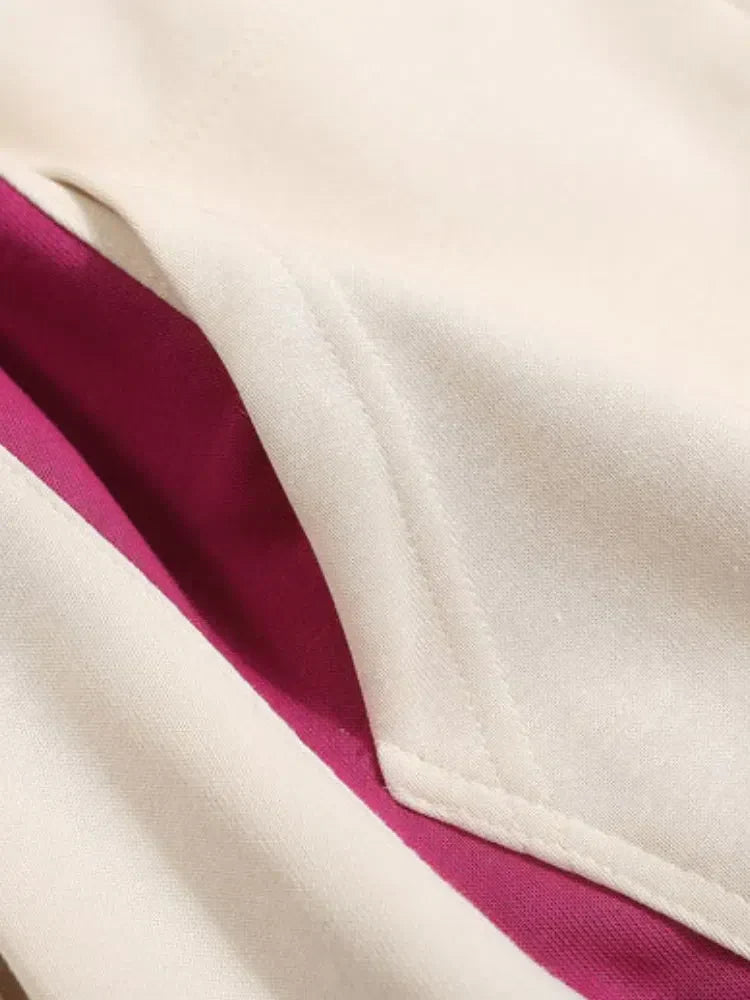 BEIGE AND MAGENTA UNISEX ZIP-UP HOODIE WITH EMBROIDERED LETTERS