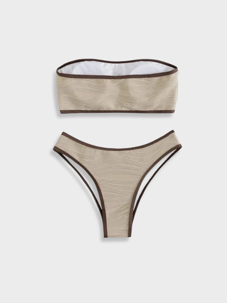 BEIGE BANDEAU BIKINI SET WITH COMFORTABLE STRETCH FIT
