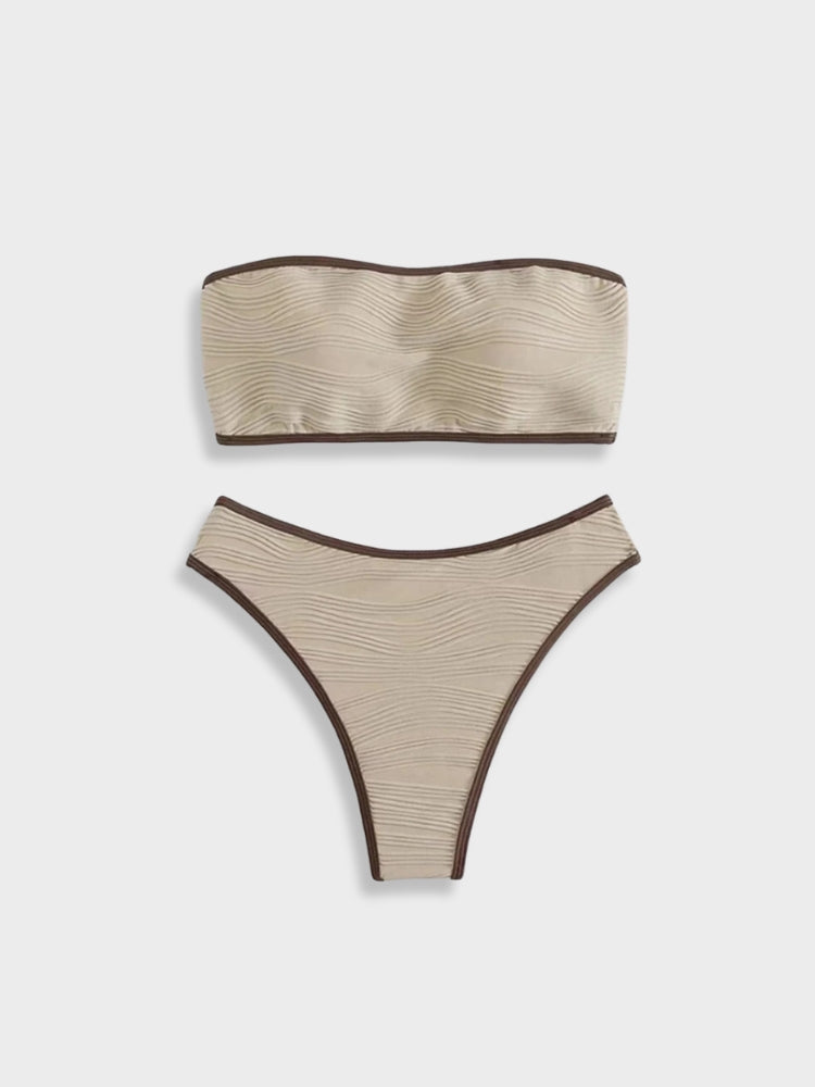 BEIGE BANDEAU BIKINI SET WITH COMFORTABLE STRETCH FIT
