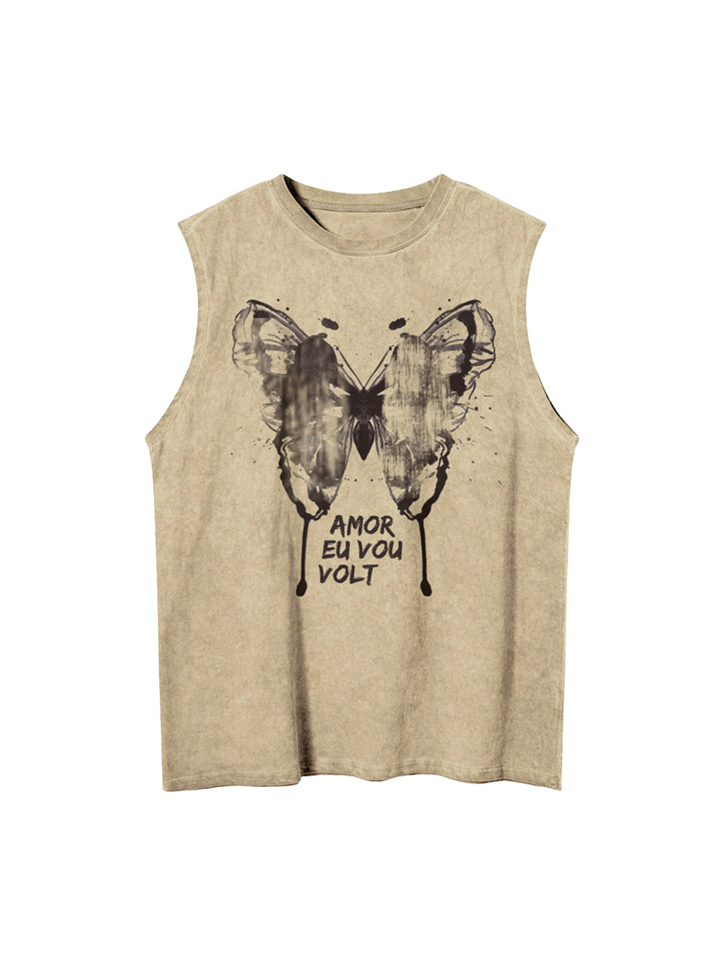 BEIGE BUTTERFLY GRAPHIC SLIM-FIT SLEEVELESS PULLOVER
