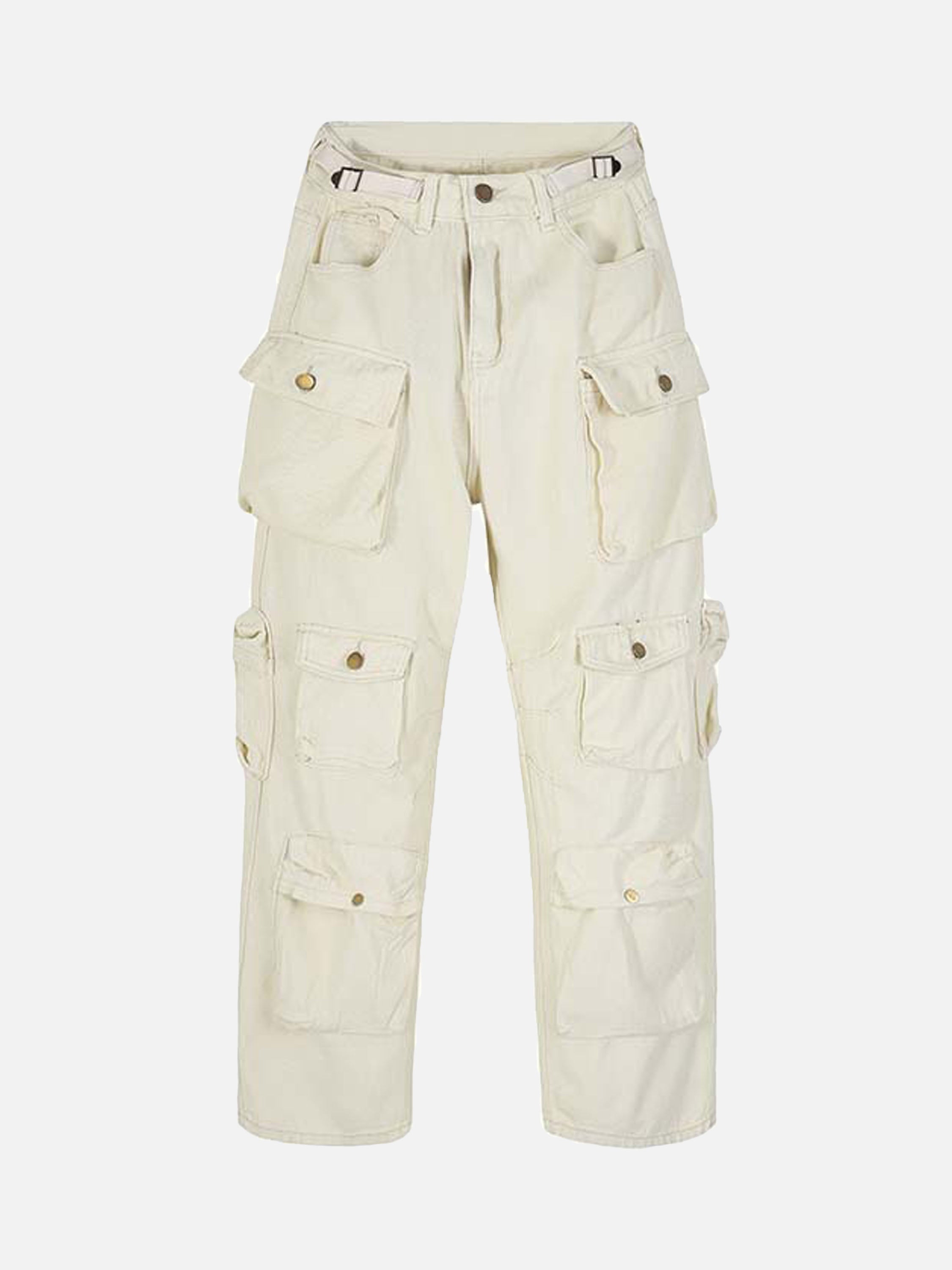 BEIGE CARGO PANTS WITH MULTIPLE POCKETS COTTON BLEND PANTS