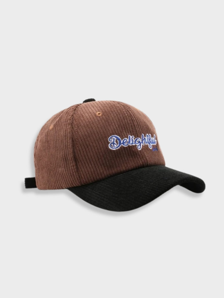 BEIGE CORDUROY BASEBALL CAP WITH BLACK BRIM VINTAGE DELIGHTFUL CORDUROY
