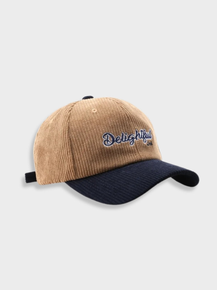 BEIGE CORDUROY BASEBALL CAP WITH BLACK BRIM VINTAGE DELIGHTFUL CORDUROY