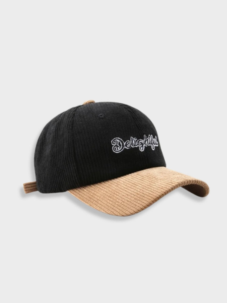 BEIGE CORDUROY BASEBALL CAP WITH BLACK BRIM VINTAGE DELIGHTFUL CORDUROY