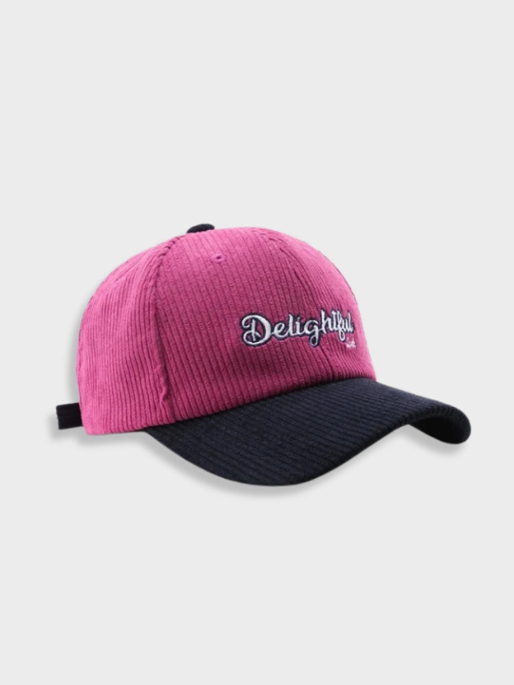 BEIGE CORDUROY BASEBALL CAP WITH BLACK BRIM VINTAGE DELIGHTFUL CORDUROY