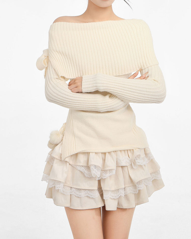 BEIGE CORDUROY TIERED SKIRT WITH LACE TRIM WOMEN’S FASHION