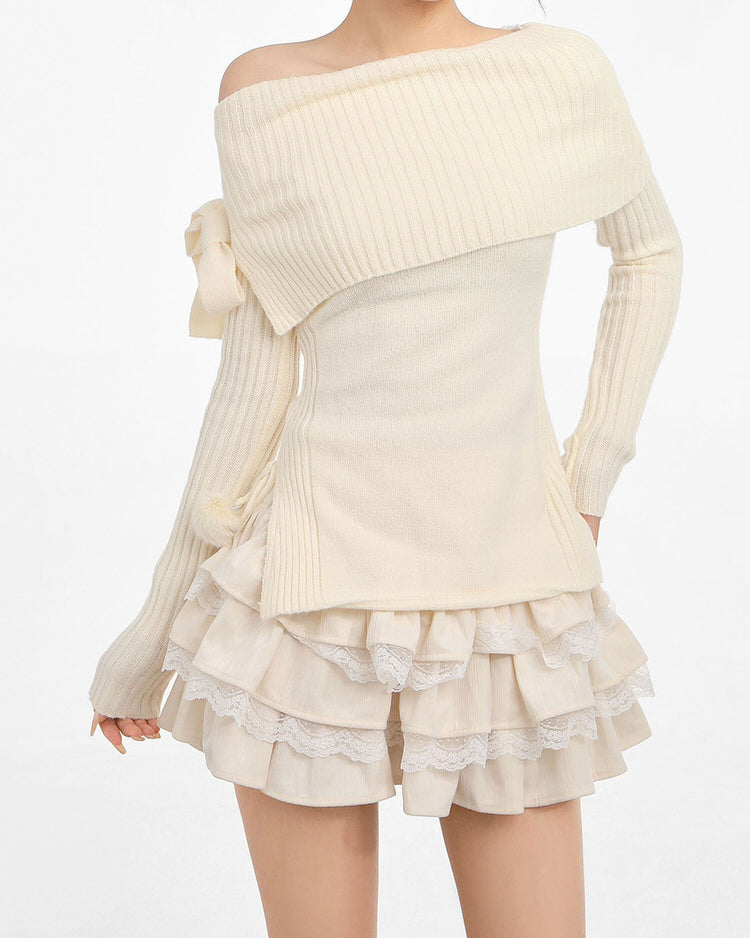 BEIGE CORDUROY TIERED SKIRT WITH LACE TRIM WOMEN’S FASHION