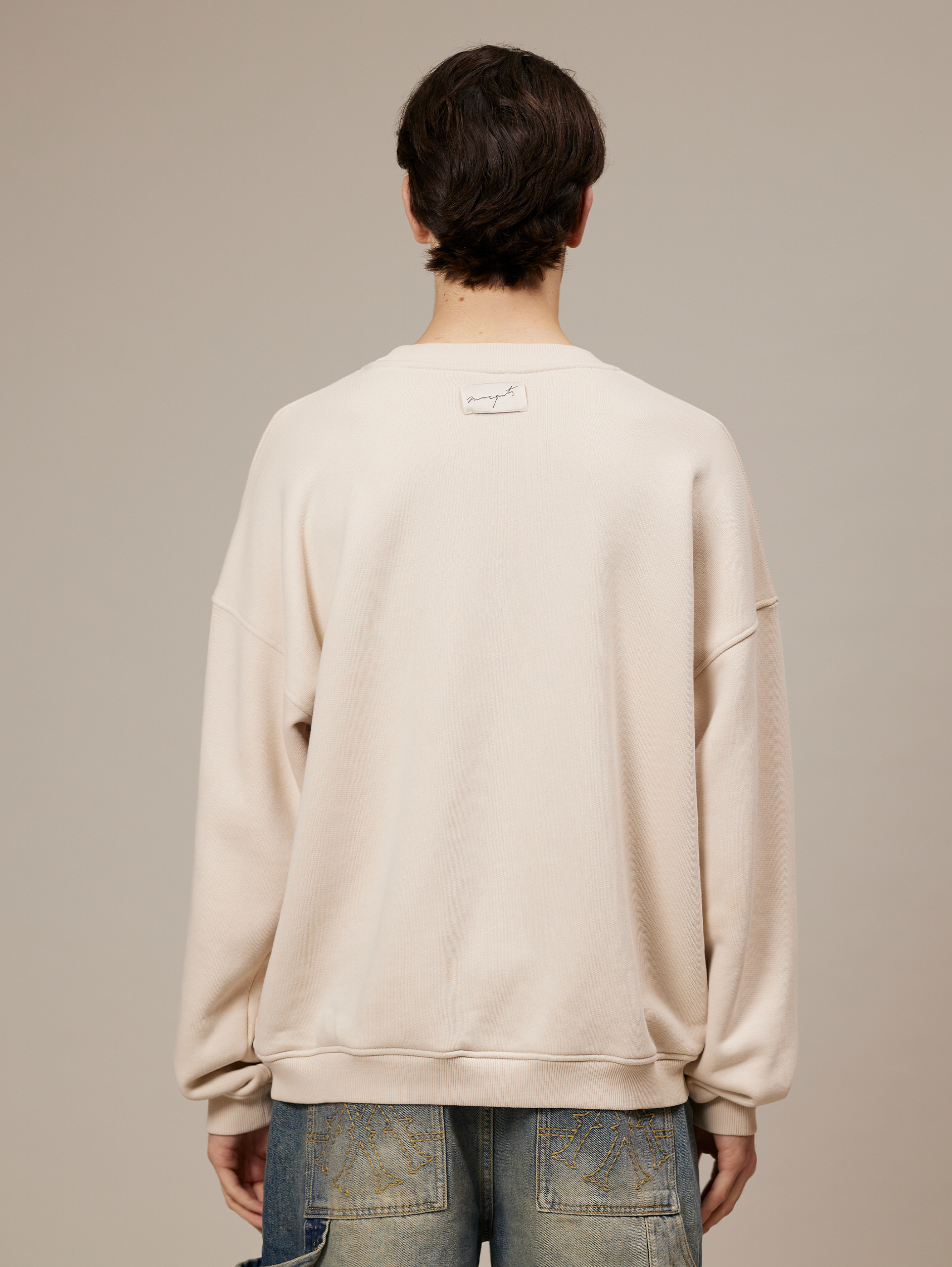 BEIGE CREWNECK SWEATSHIRT WITH SUN GRAPHIC COTTON LOOPBACK SWEATSHIRT