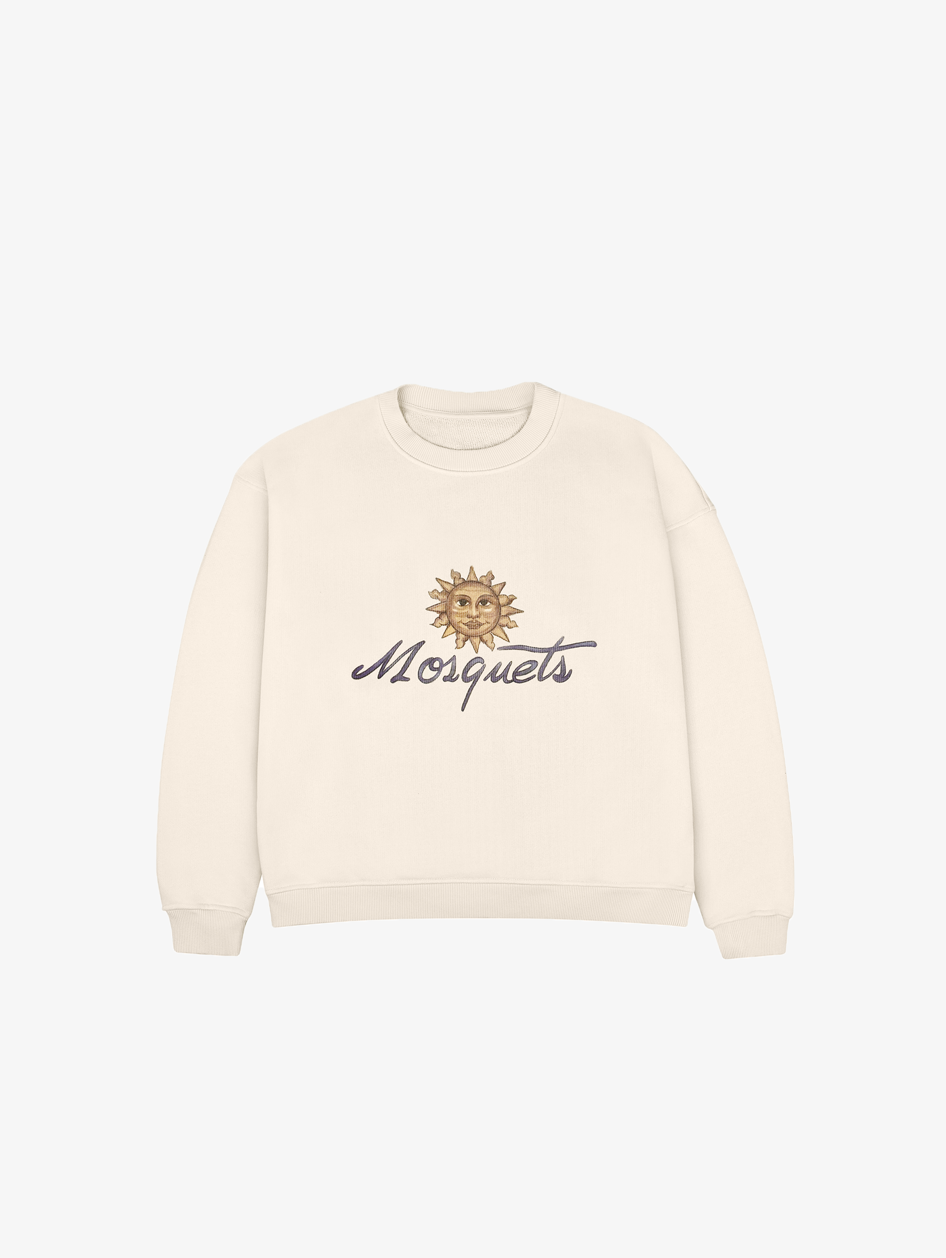 BEIGE CREWNECK SWEATSHIRT WITH SUN GRAPHIC COTTON LOOPBACK SWEATSHIRT