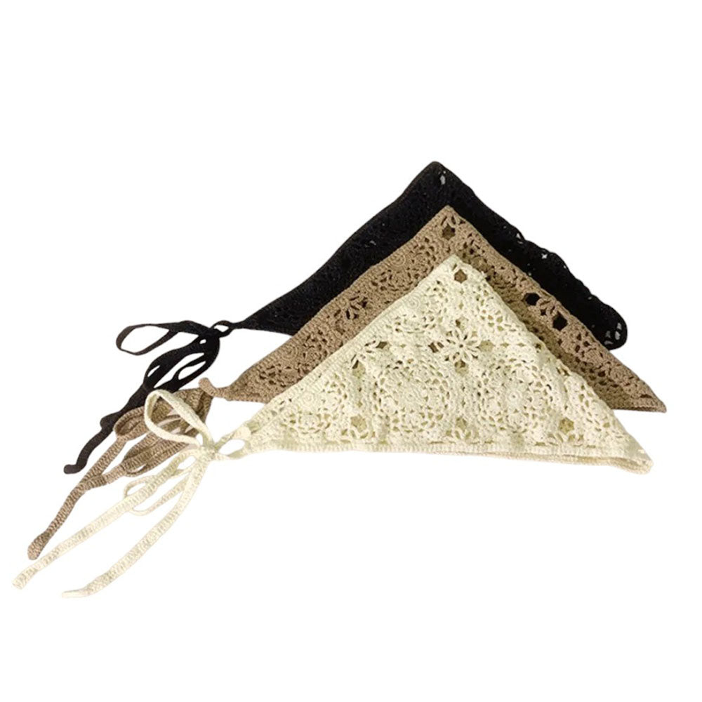 BEIGE CROCHETED BONNET GRANNY CROCHET HEAD SCARF