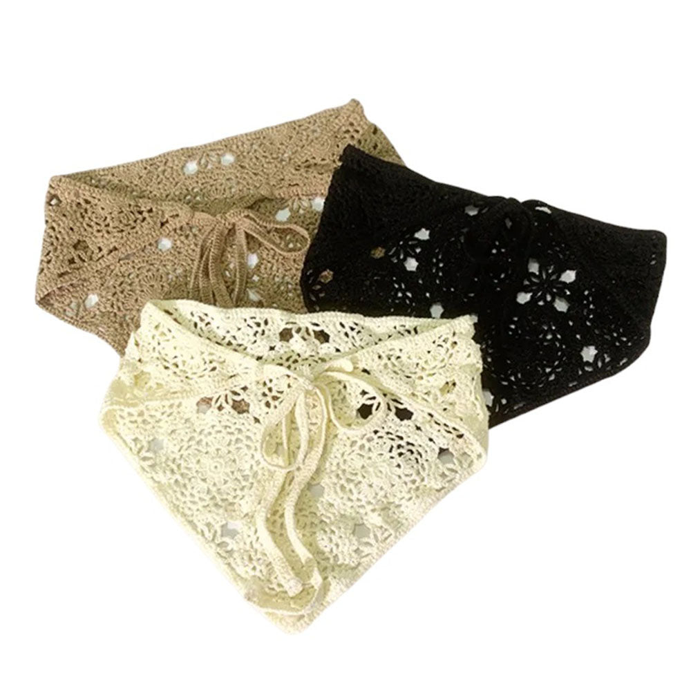 BEIGE CROCHETED BONNET GRANNY CROCHET HEAD SCARF