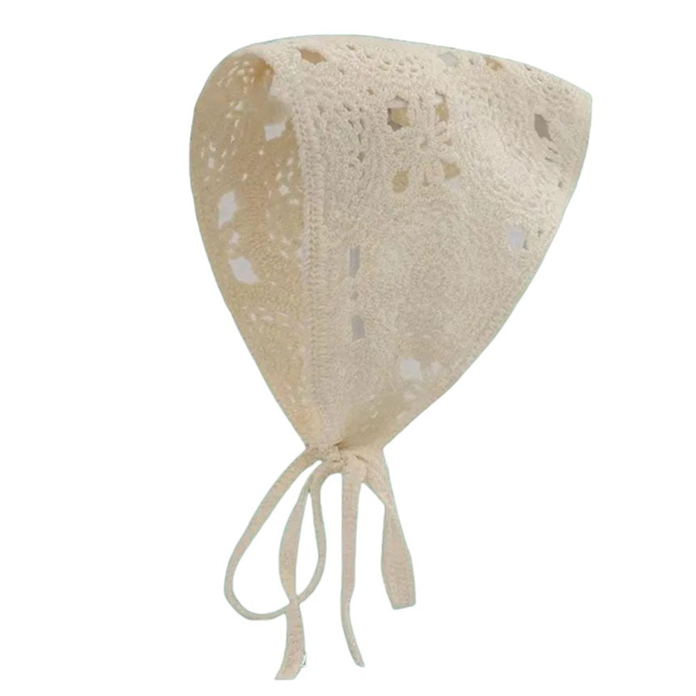 BEIGE CROCHETED BONNET GRANNY CROCHET HEAD SCARF