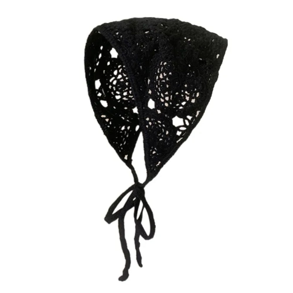 BEIGE CROCHETED BONNET GRANNY CROCHET HEAD SCARF