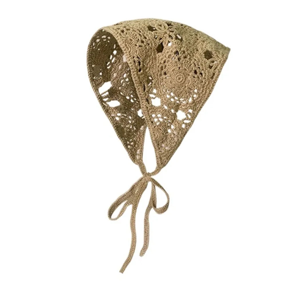 BEIGE CROCHETED BONNET GRANNY CROCHET HEAD SCARF