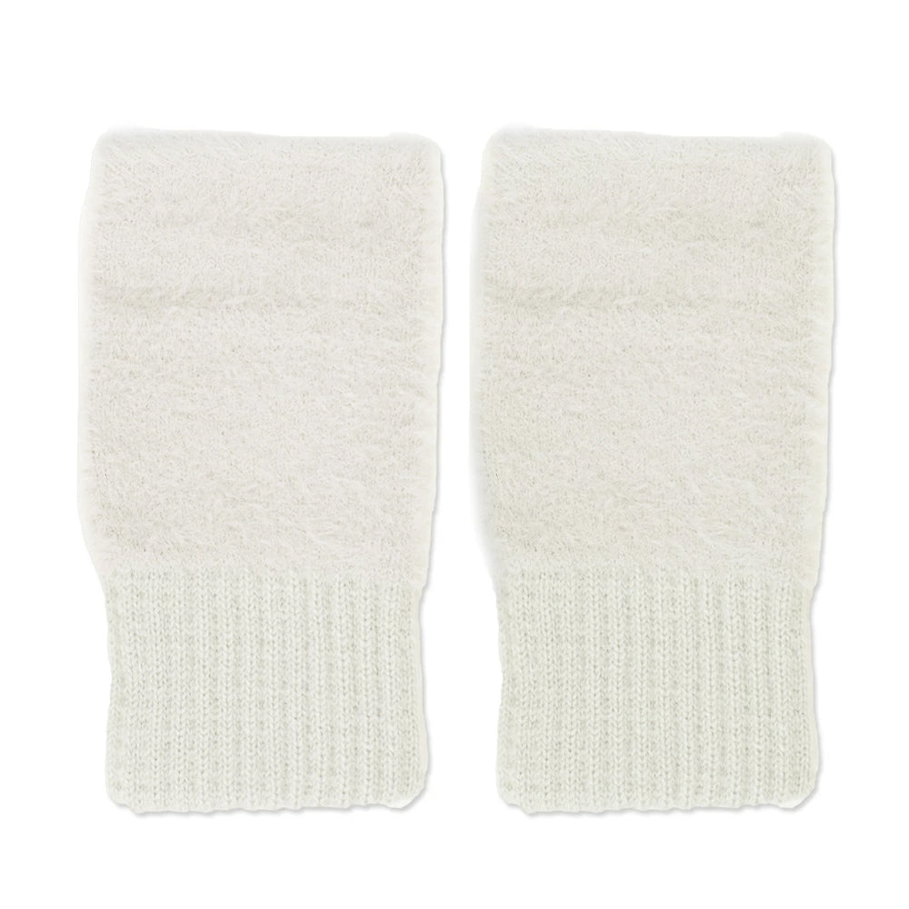 BEIGE FINGERLESS GLOVES HIGH-QUALITY ACRYLIC FLUFFY ARM WARMERS