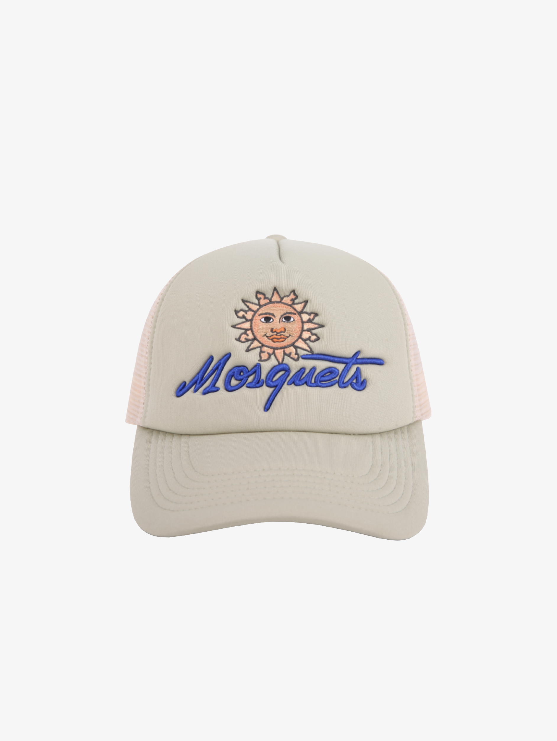 BEIGE FOAM CAP WITH SUN GRAPHIC AND SNAP CLOSURE
