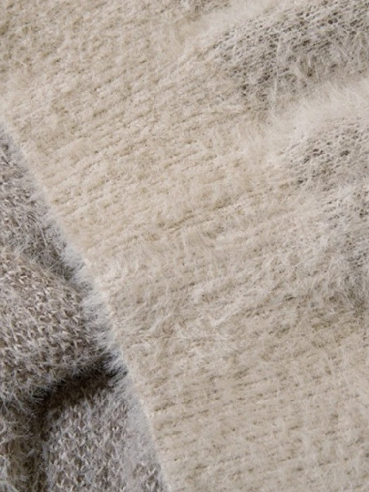 BEIGE FUZZY SWEATER WITH BROWN GRAPHIC Y2K INSPIRED SWEATER