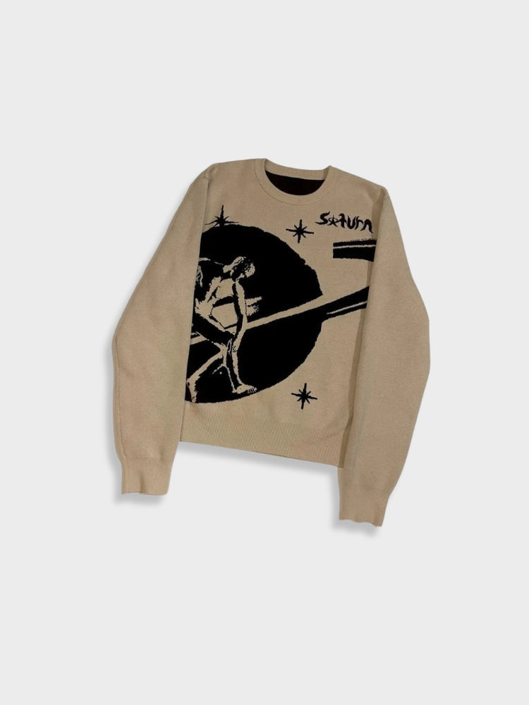 BEIGE GRAPHIC SWEATER FOR EVERYDAY WEAR IN COTTON BLEND CASUAL STYLE