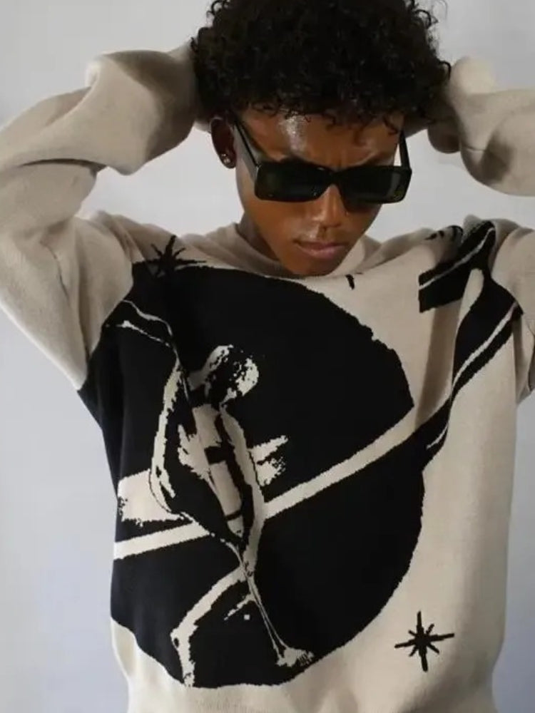 BEIGE GRAPHIC SWEATER FOR EVERYDAY WEAR IN COTTON BLEND CASUAL STYLE