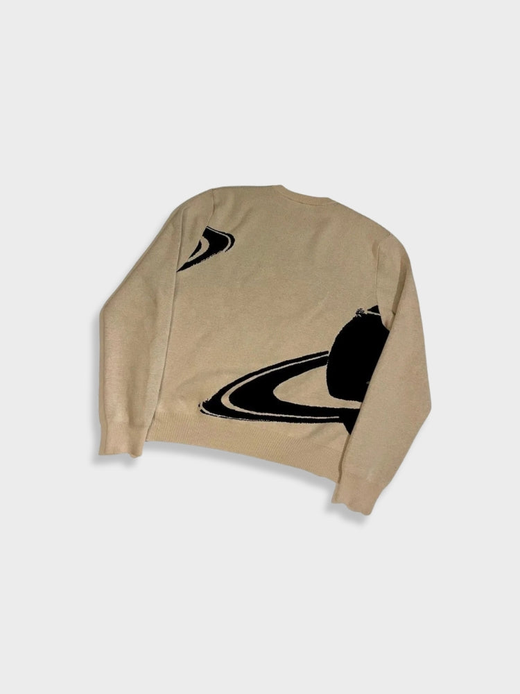 BEIGE GRAPHIC SWEATER FOR EVERYDAY WEAR IN COTTON BLEND CASUAL STYLE