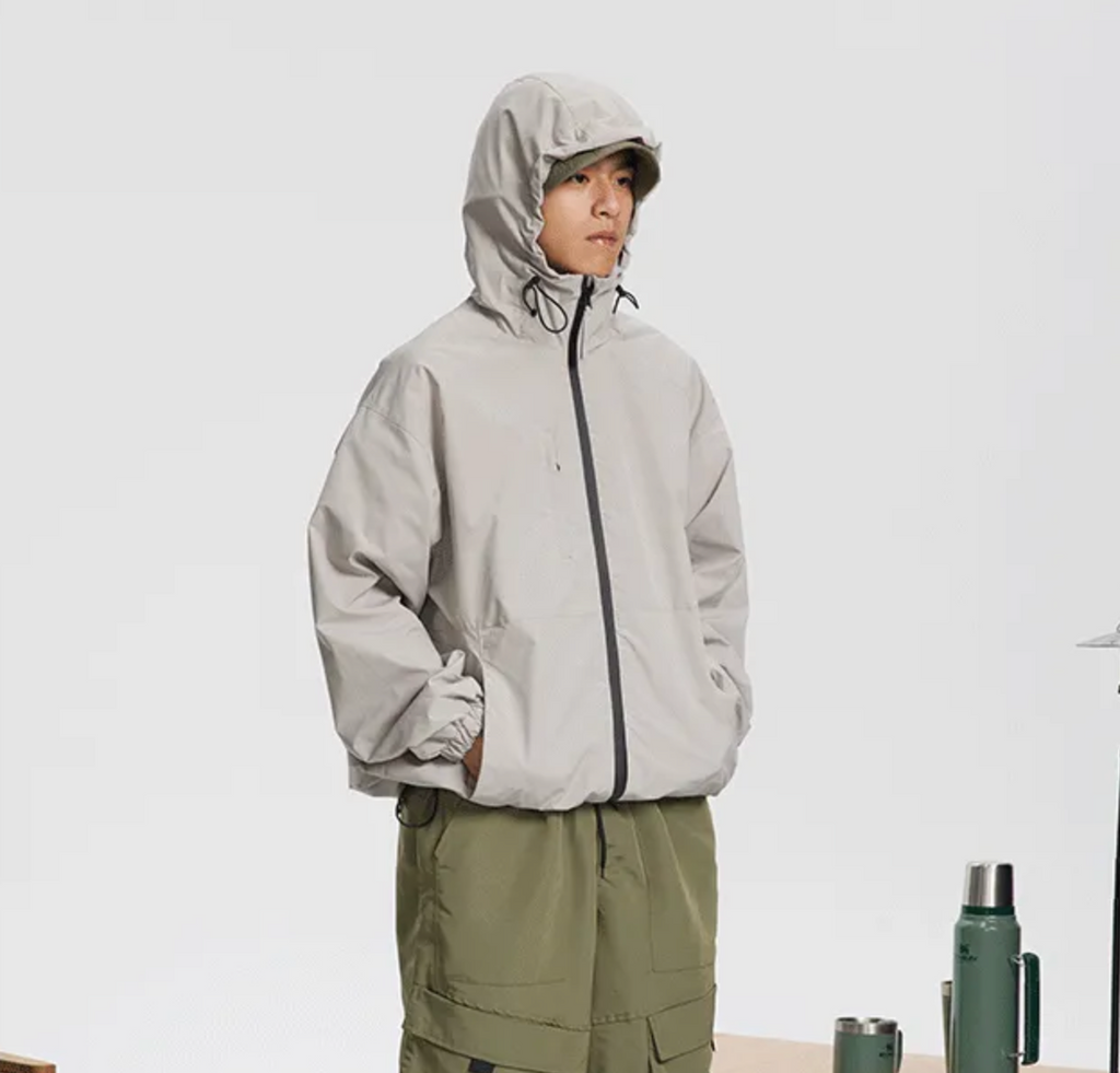 BEIGE HOODED JACKET WITH ZIPPER PREMIUM OVERSIZED FIT JACKET