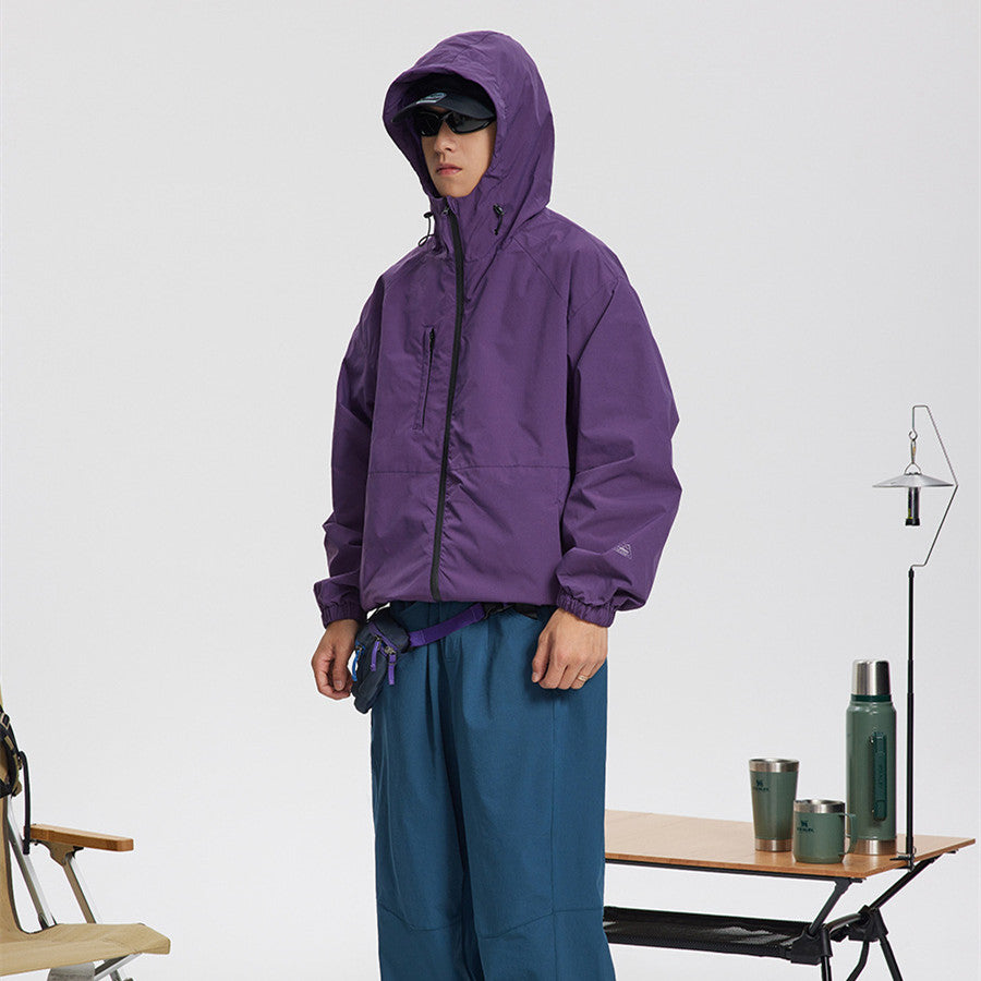 BEIGE HOODED JACKET WITH ZIPPER PREMIUM OVERSIZED FIT JACKET