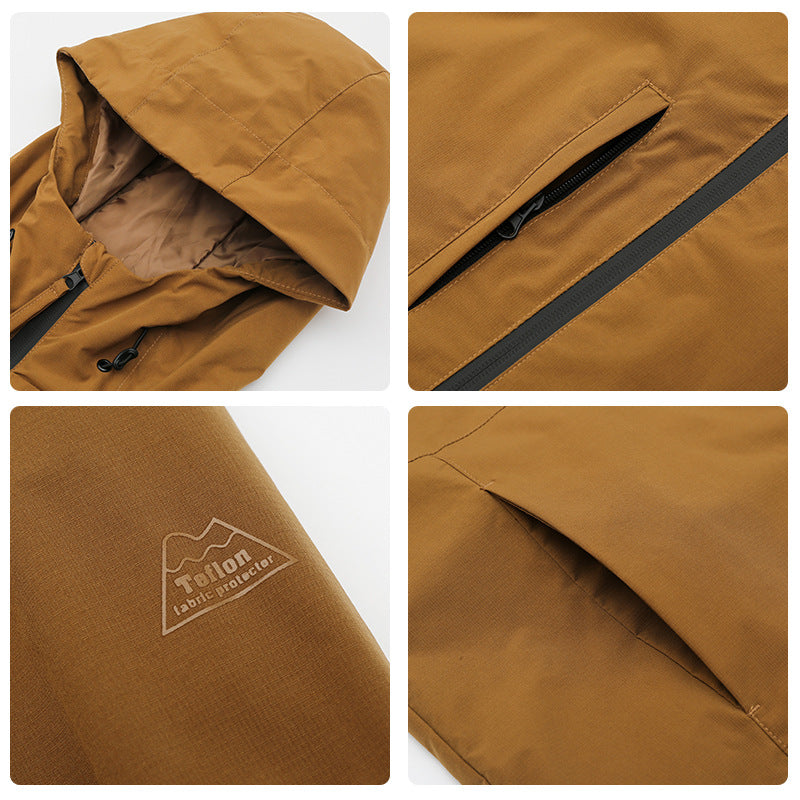 BEIGE HOODED JACKET WITH ZIPPER PREMIUM OVERSIZED FIT JACKET