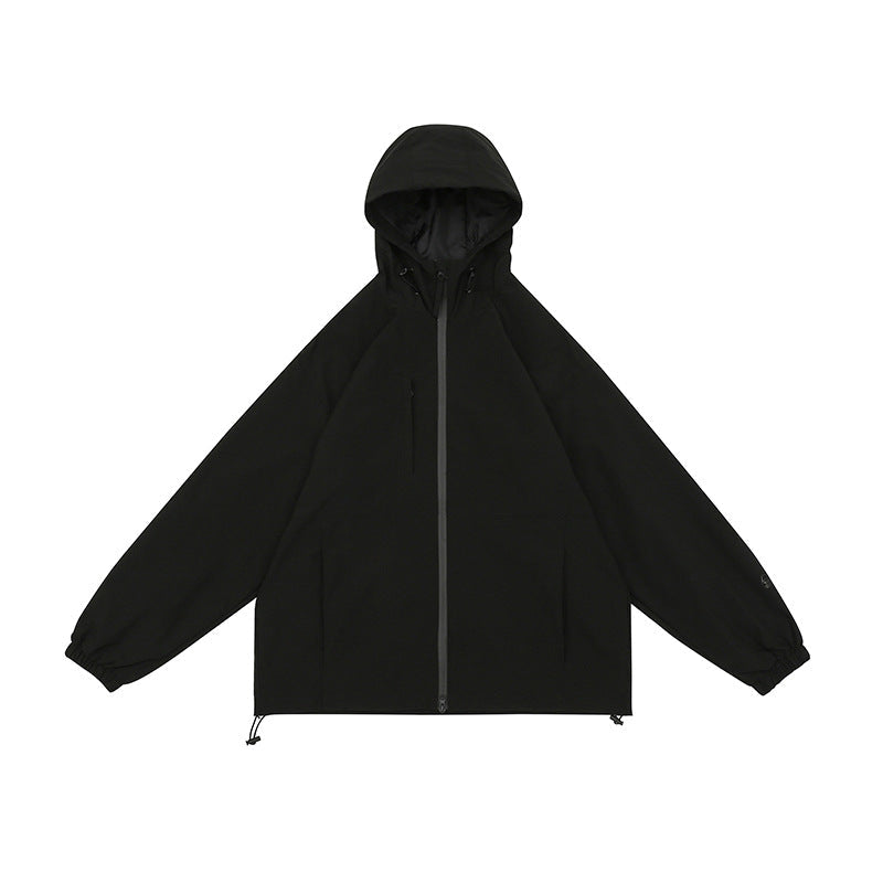 BEIGE HOODED JACKET WITH ZIPPER PREMIUM OVERSIZED FIT JACKET