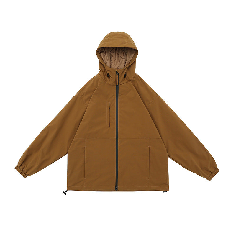 BEIGE HOODED JACKET WITH ZIPPER PREMIUM OVERSIZED FIT JACKET