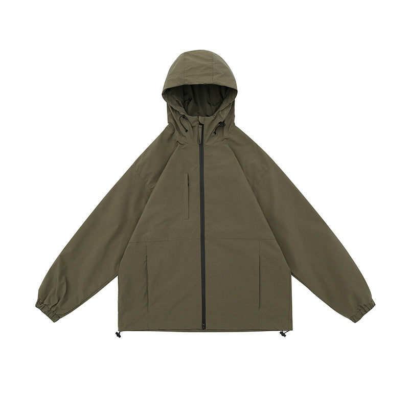 BEIGE HOODED JACKET WITH ZIPPER PREMIUM OVERSIZED FIT JACKET