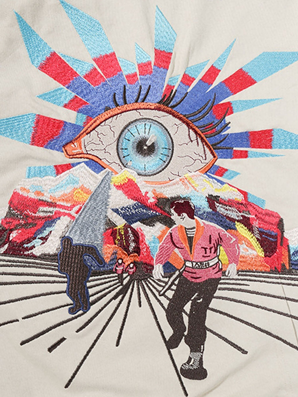 BEIGE HOODED TERRY CLOTH PULLOVER WITH EYE GRAPHIC