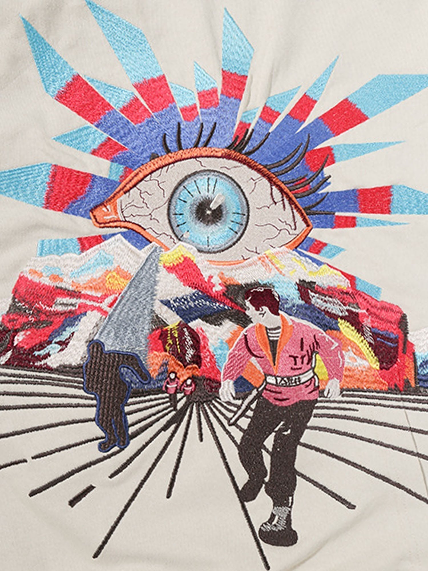 BEIGE HOODED TERRY CLOTH PULLOVER WITH EYE GRAPHIC