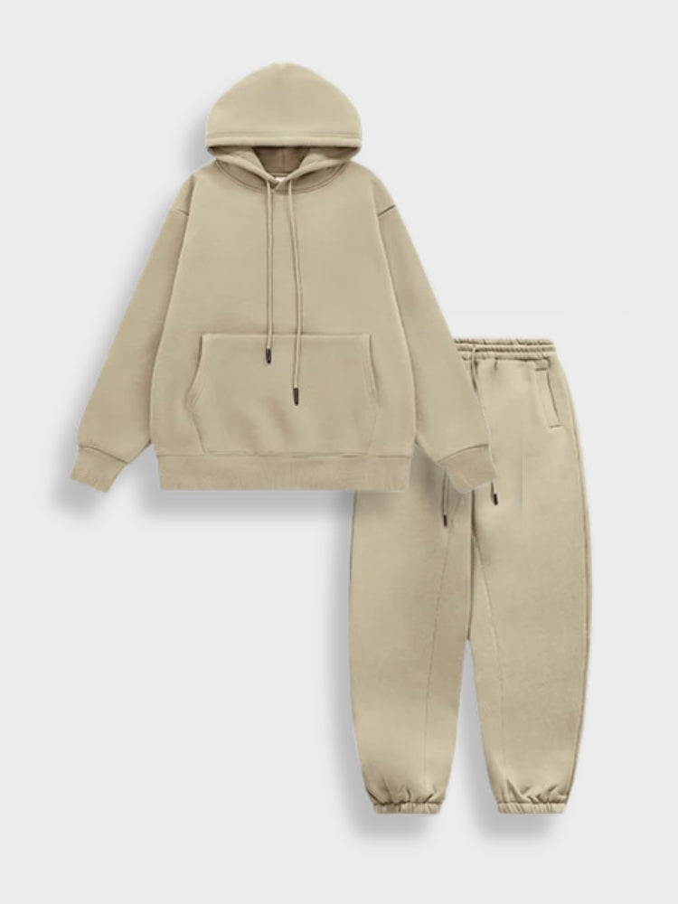 BEIGE HOODIE AND SWEATPANTS SET OATMEAL EFFORTLESS STYLE