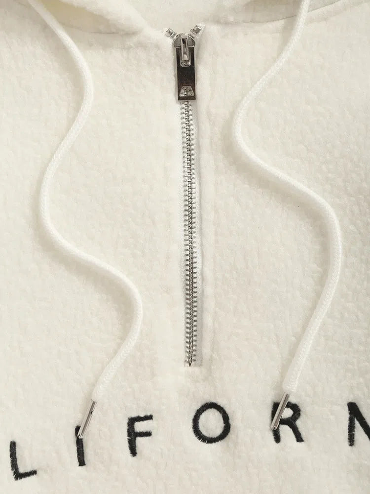 BEIGE HOODIE WITH PARTIAL ZIPPER CALIFORNIA FLEECE VINTAGE