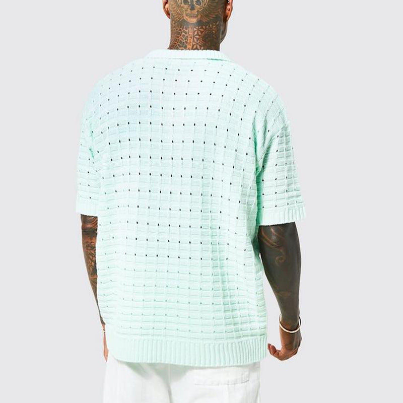 BEIGE KNIT POLO SHIRT WITH SHORT SLEEVES FOR CASUAL WEAR