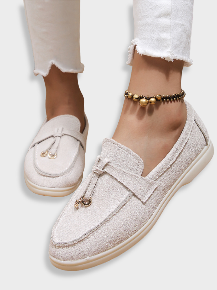 BEIGE LEATHER LOAFERS WITH RUBBER VISCOSE ITEM