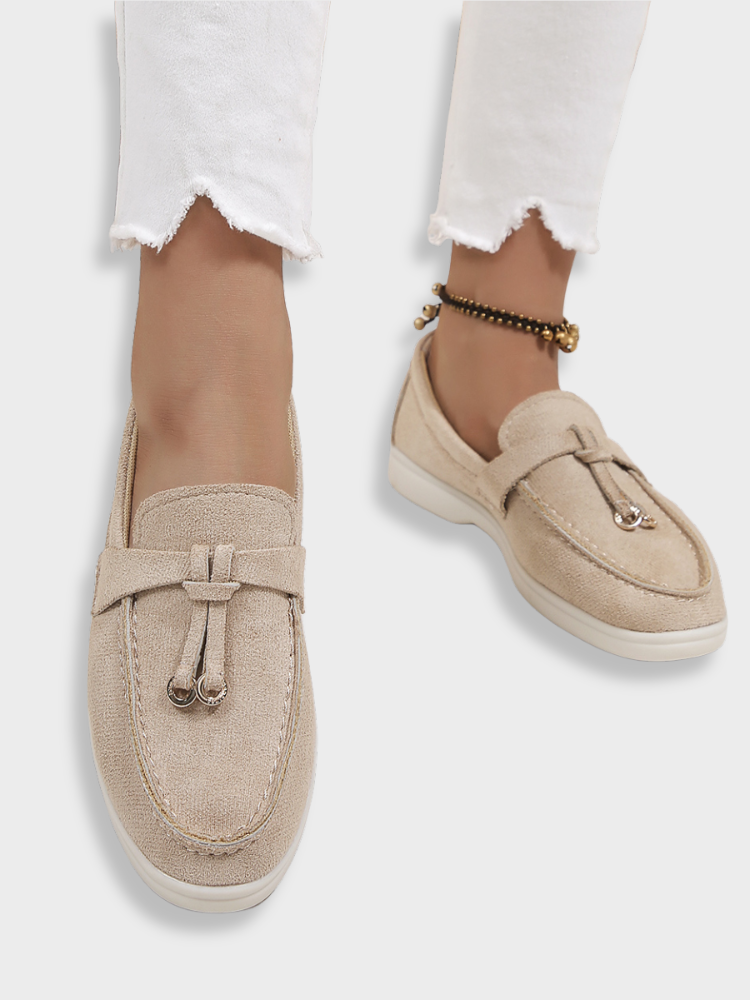 BEIGE LEATHER LOAFERS WITH RUBBER VISCOSE ITEM