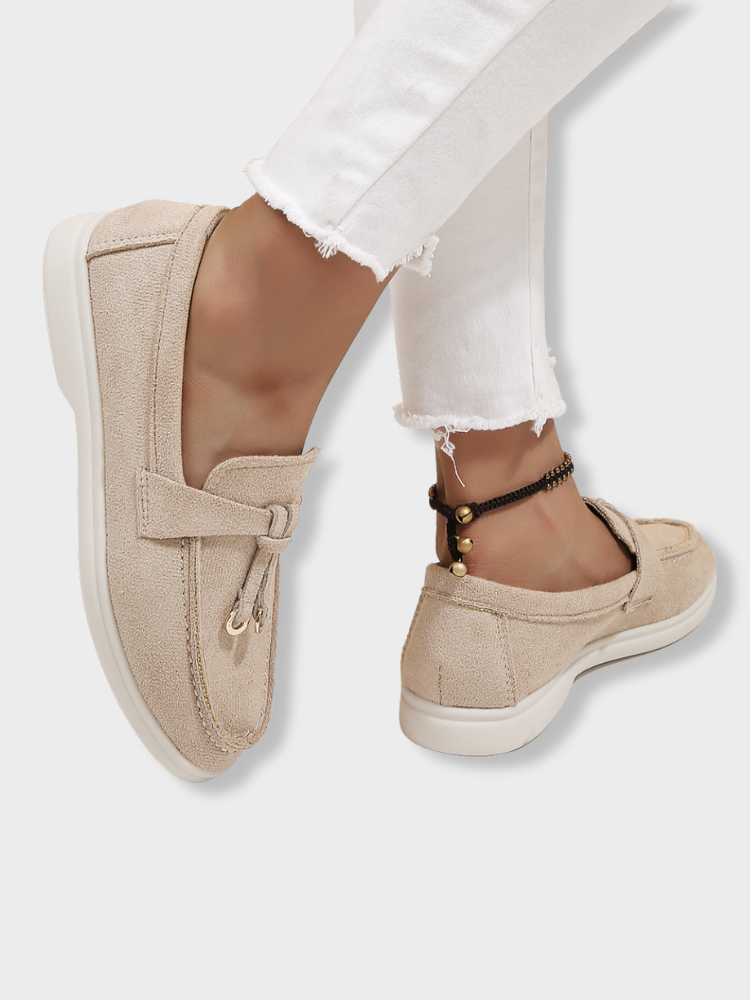 BEIGE LEATHER LOAFERS WITH RUBBER VISCOSE ITEM