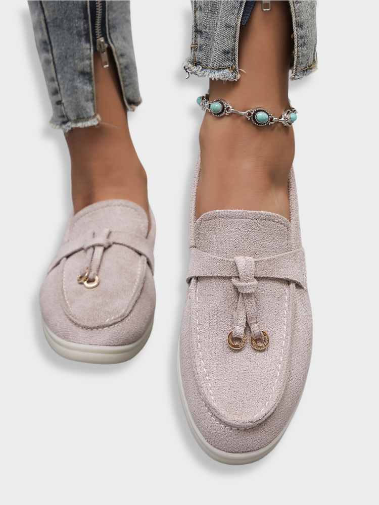 BEIGE LEATHER LOAFERS WITH RUBBER VISCOSE ITEM