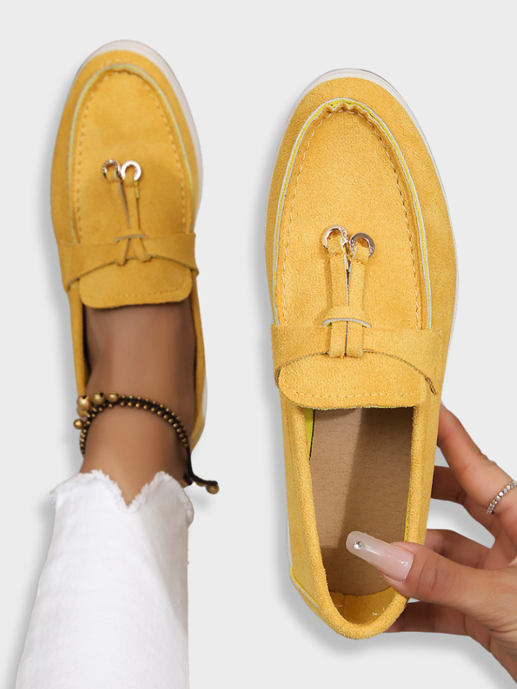 BEIGE LEATHER LOAFERS WITH RUBBER VISCOSE ITEM