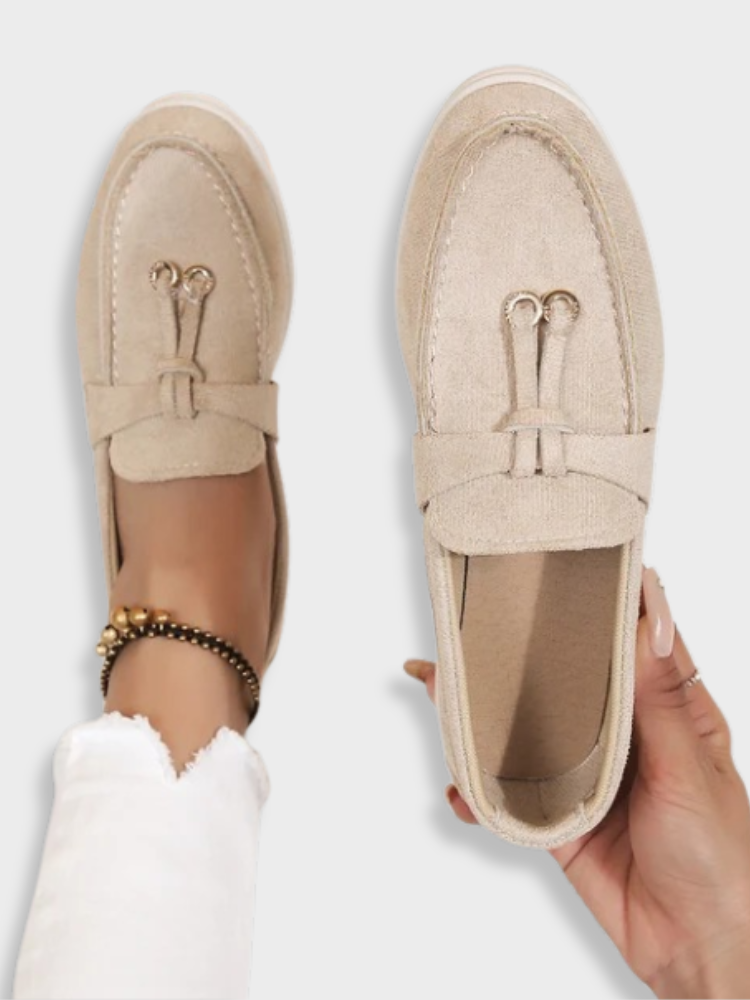 BEIGE LEATHER LOAFERS WITH RUBBER VISCOSE ITEM